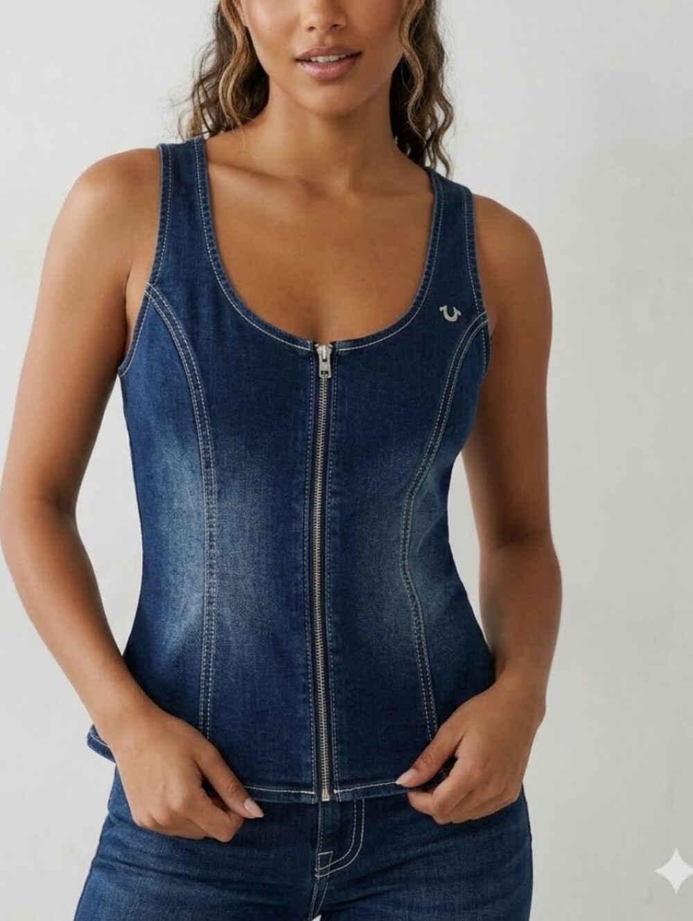 True Religion Medium Blaze Wash Denim Bustier Top  Sz. M NEW